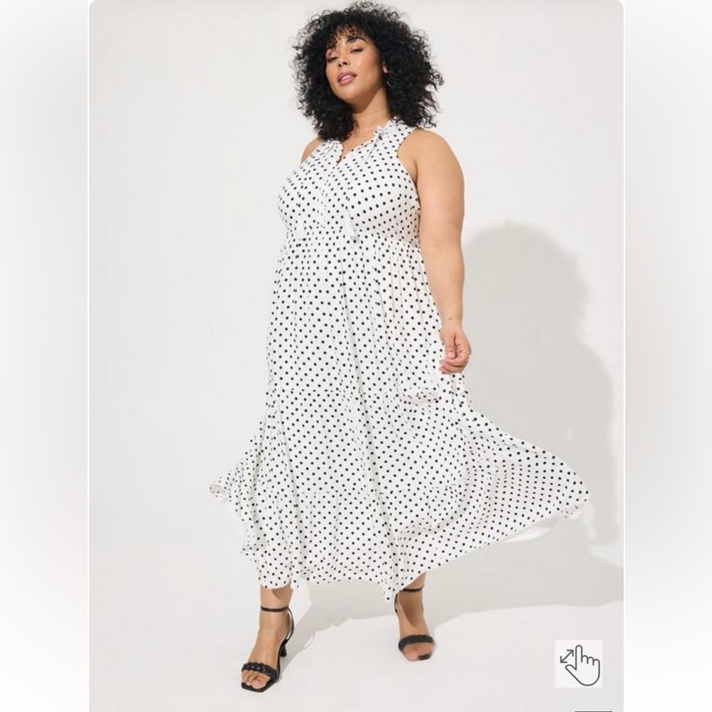 Torrid Blqck and White Polka Dot Maxi Textured Woven Dress